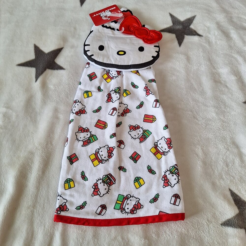 Hello‎ Kitty Head With Red Bow Christmas Holiday Gift Decor Kitchen Hand Towel - Picture 1 of 10